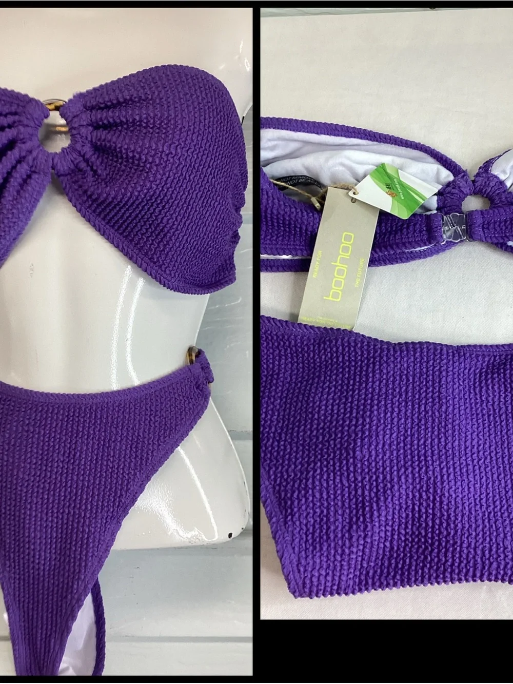 Primark Purple Bandeau Ring Textured Bikini Set